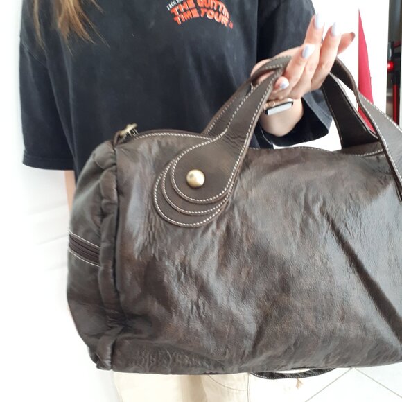 Genuine Leather Travel Weekender Duffel Bag Brown Like New - Picture 6 of 7